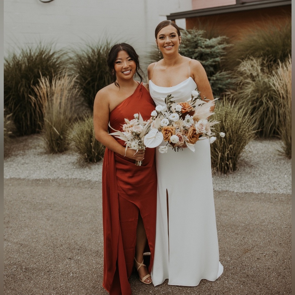 Azazie Terracotta burnt orange bridesmaid dress